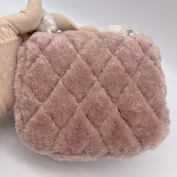 Kate Spade Carey Faux Fur Quilted Micro Flap Crossbody Rose Smoke - Picture 2 of 16